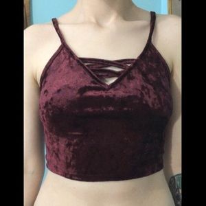 Maroon crushed velvet style XS cropped tank